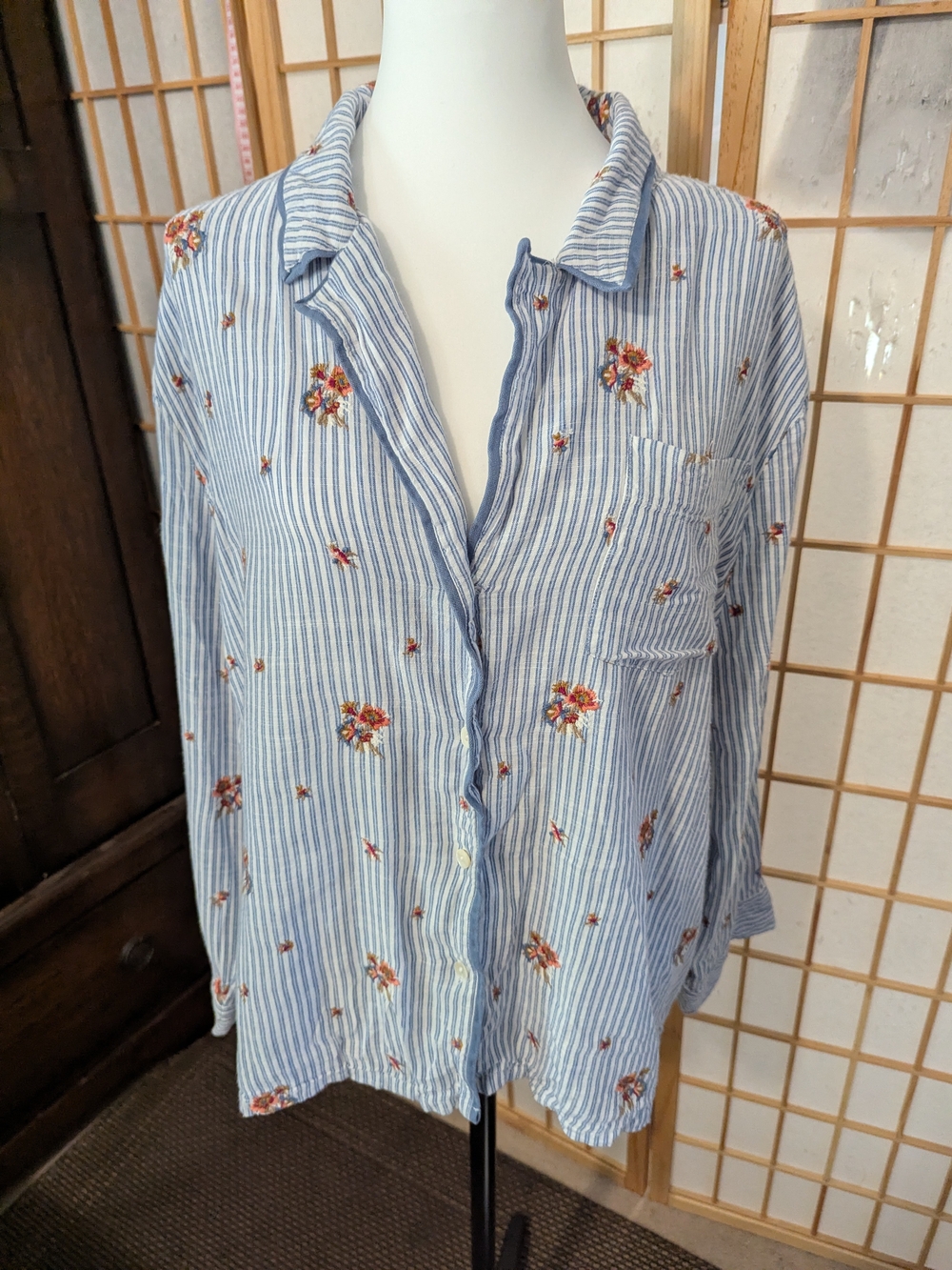 Sundance Blue & White Striped Floral Button-Down Shirt